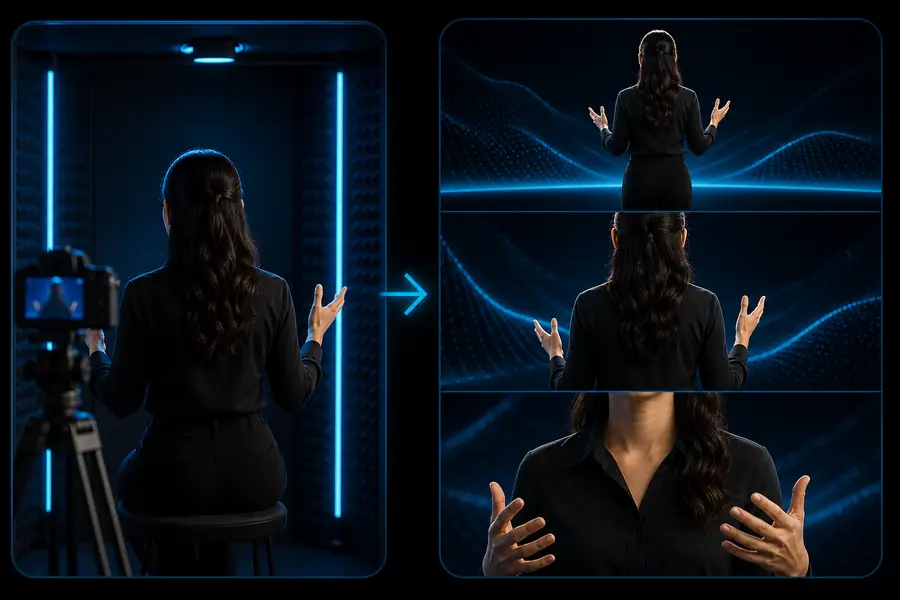 Beispiel für ein Präsentationslayout mit einem KI-Avatar