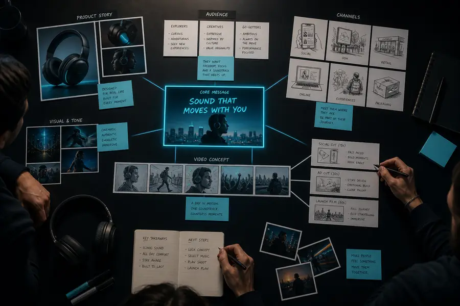 Marketing campaign source brief displayed as a video concept