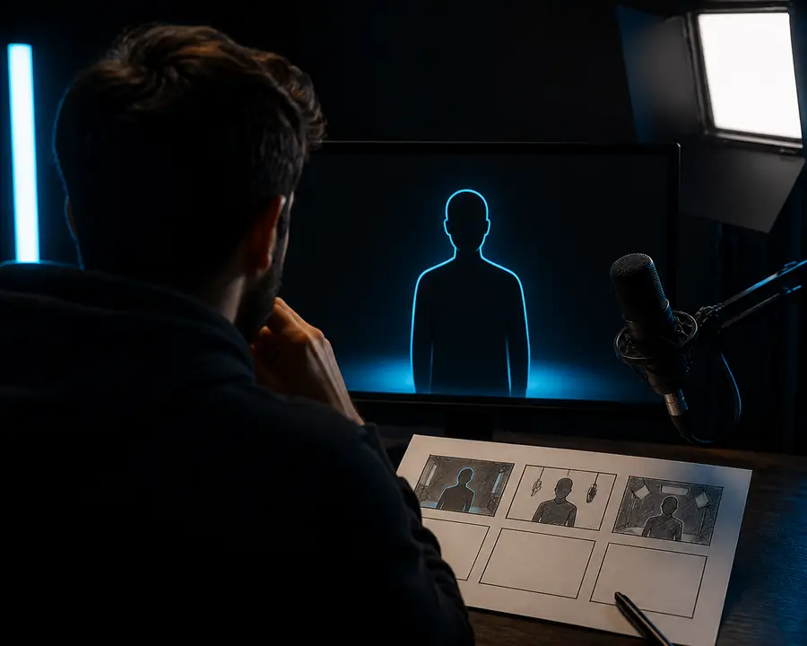 Early HeyGen AI video draft with a basic presenter scene